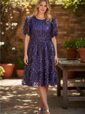 Anthropologie Lavender-Purple Sequin Appliqué Midi Dress